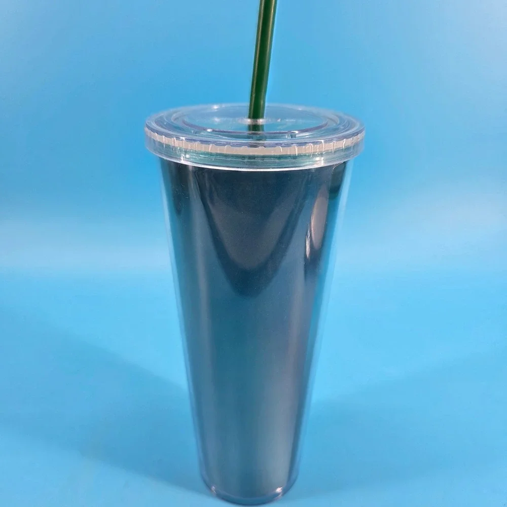 Starbucks Teal Blue‎ Green Iridescent Cold Cup Tumbler 24oz Venti with Straw NEW